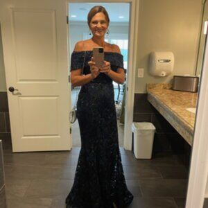 Nicole Bakti Navy Blue Sequin Long Dress
